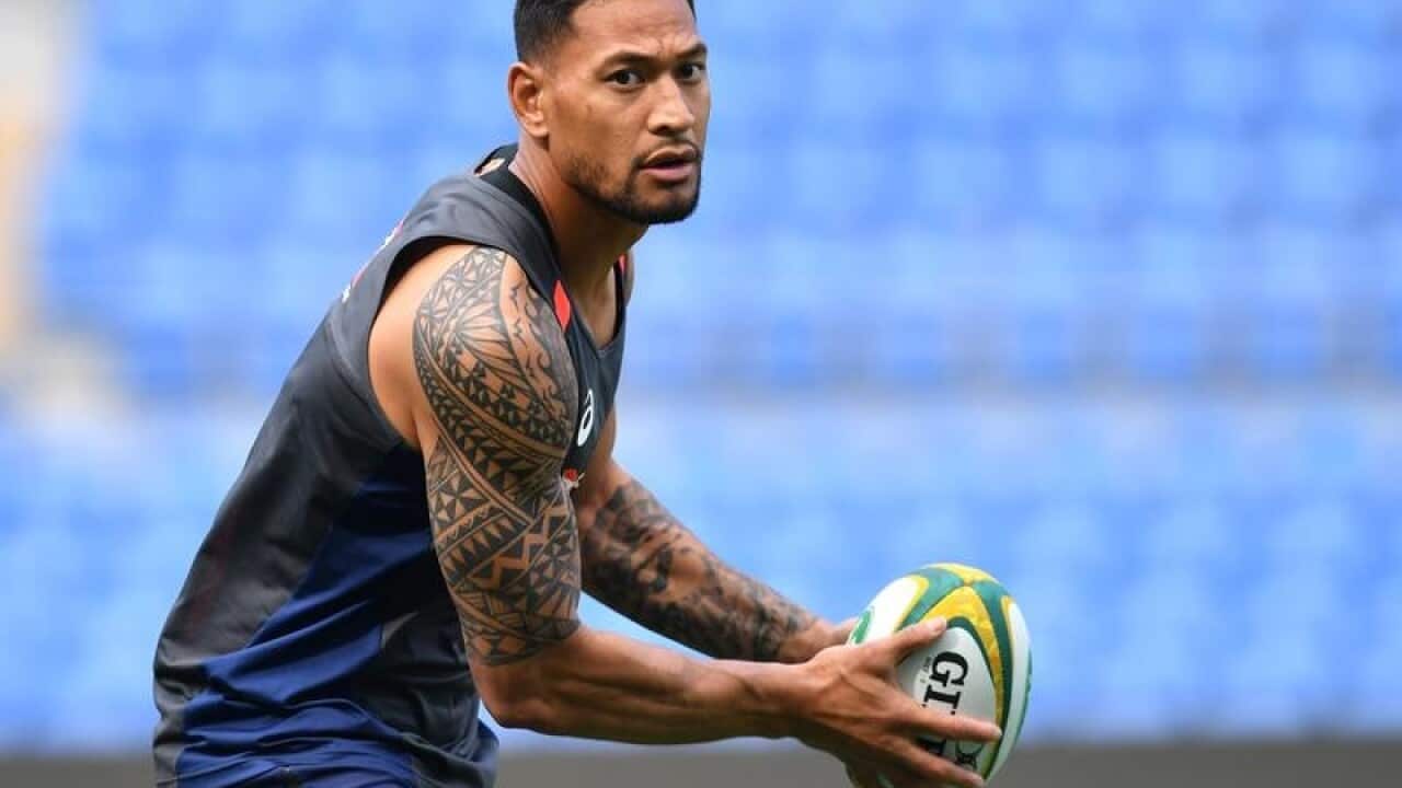 Israel Folau training at CBUS Stadium on the Gold Coast in 2018.