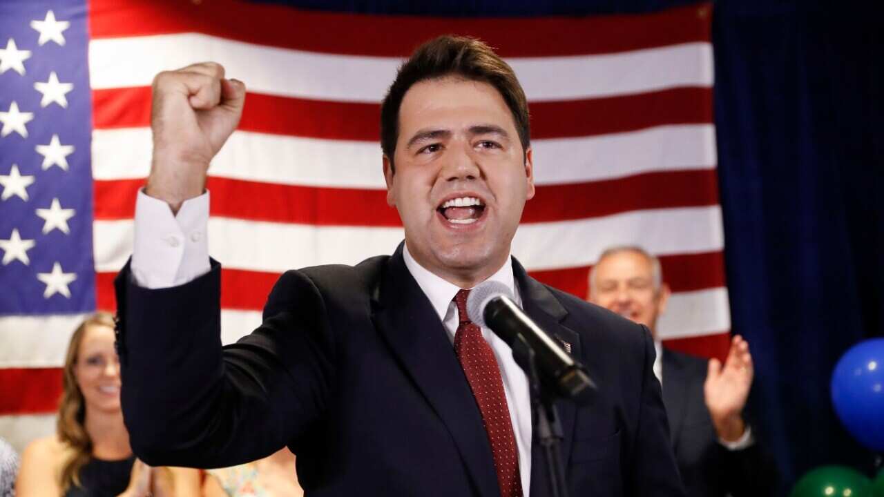 Danny O'Connor, the Franklin County recorder, speaks during an election night watch party at the Ohio Civil Service Employees Association, Tuesday, Aug. 7, 2018,