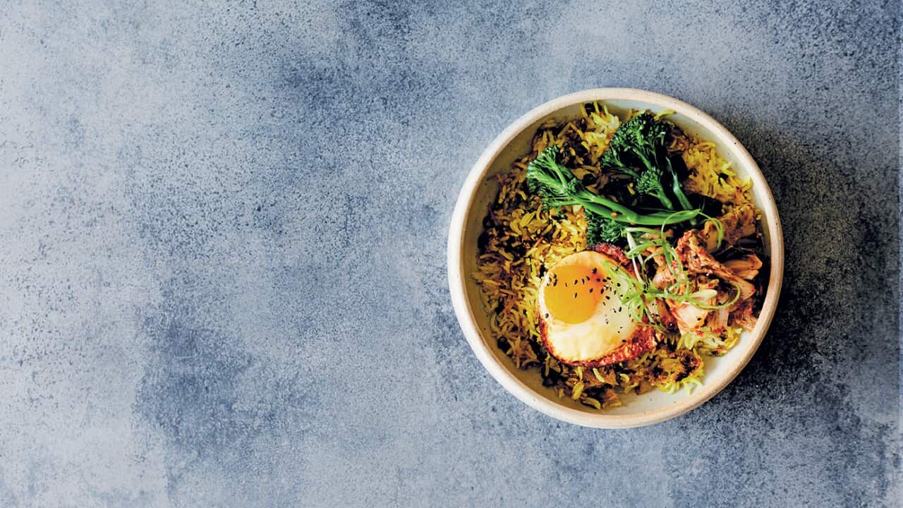 Ginger & turmeric rice with crispy egg