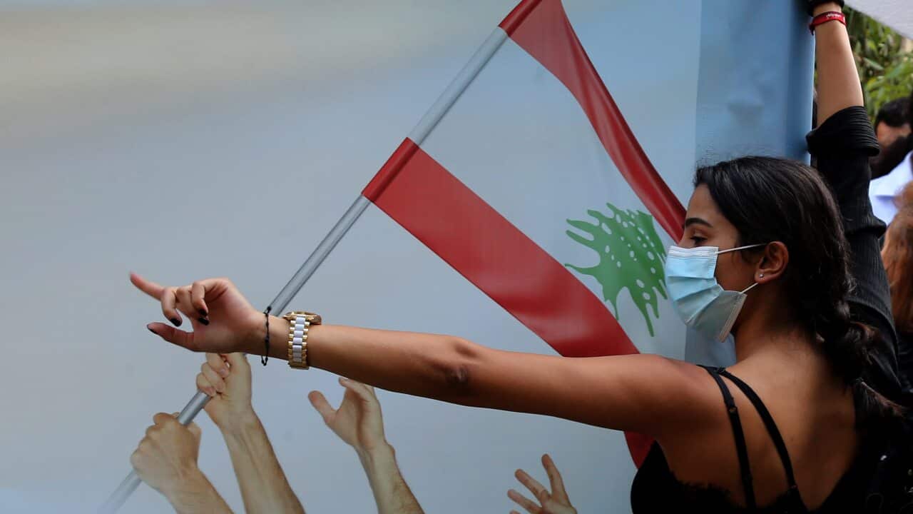 Protesters in front of the Justice Palace in Beirut, Lebanon.