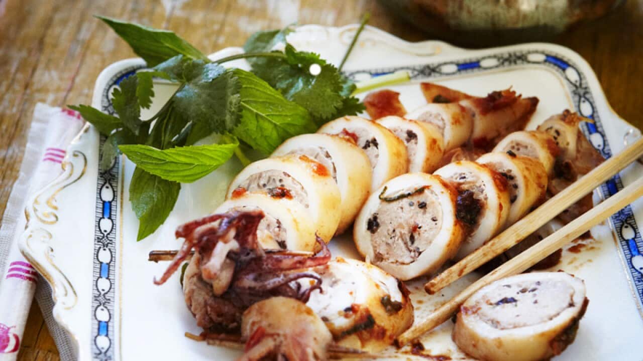 Braised squid stuffed with pork | SBS Food