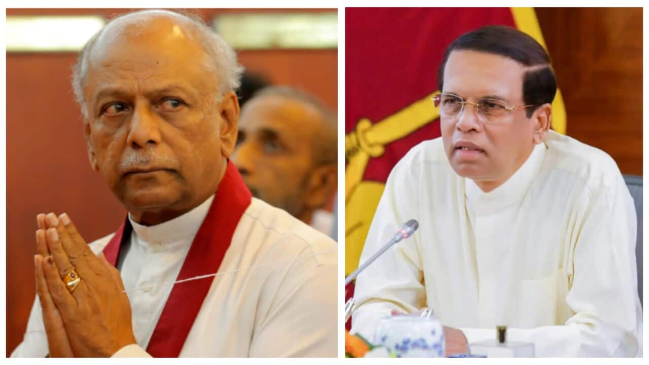 Sri Lankan current PM_ Dinesha Gunawardhana and former president of Sri Lanka_ Maithripala Sirisena