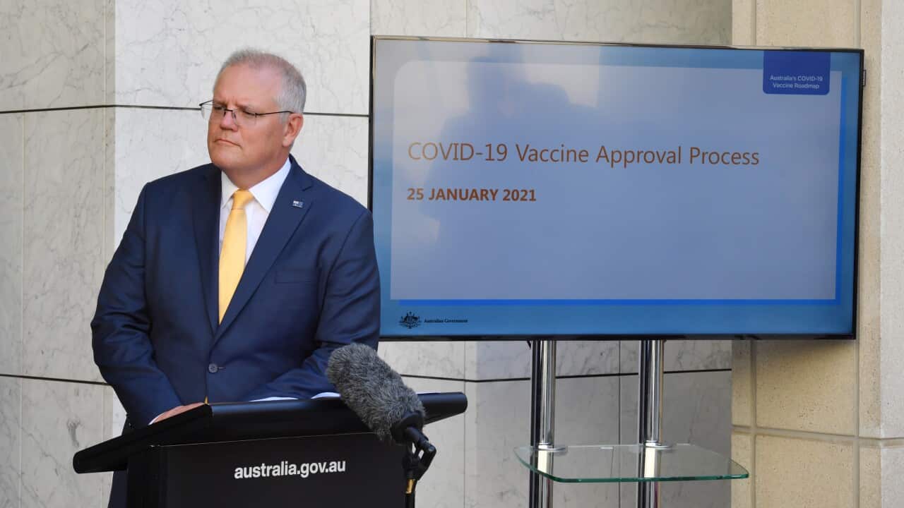 Prime Minister Scott Morrison at press conference at Parliament House in Canberra, Monday, January 25, 2021. (AAP Image/Mick Tsikas) NO ARCHIVING