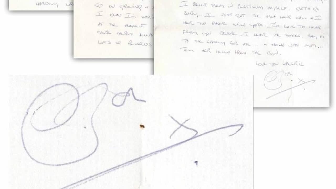 Photocopy of a 1978 letter written by AC/DC lead singer Bon Scott