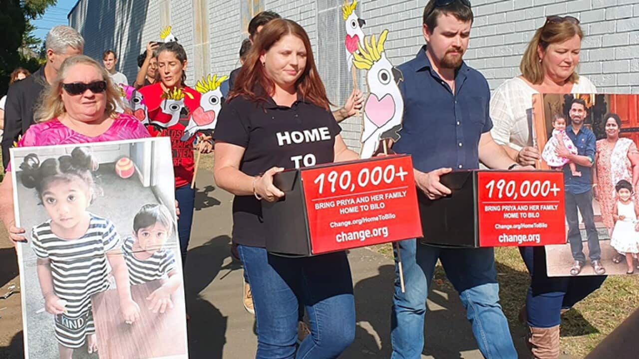 Bring Priya, Nades and Girls Home to Biloela campaigners submitting petition with 190,000 signatures