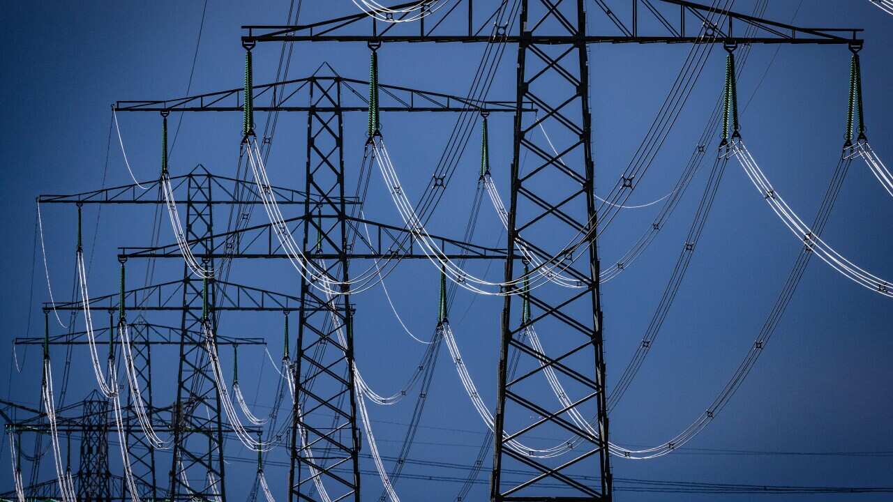 High voltage pylons in the polder