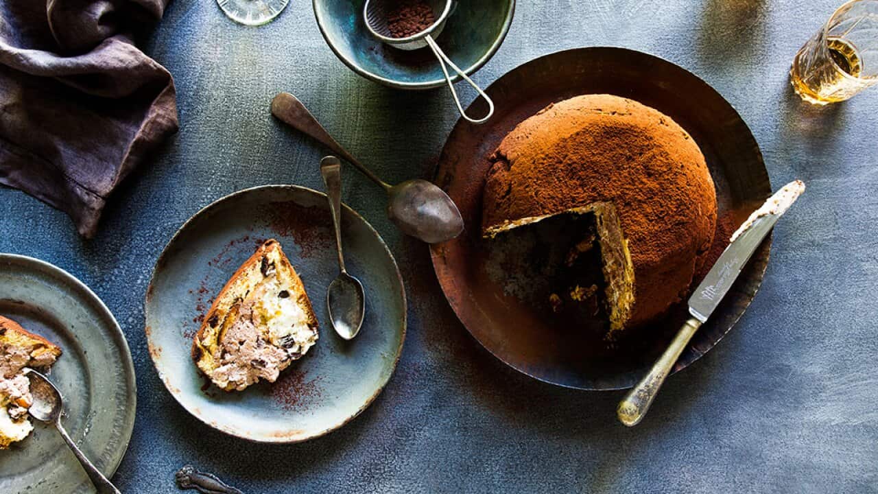 Double-layered panettone and ricotta pudding
