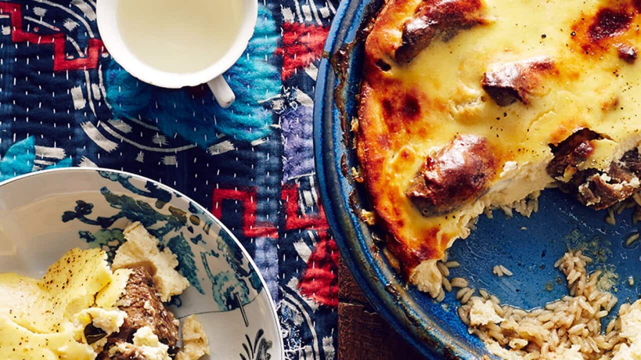Baked lamb and rice with yoghurt (tave kosi)
