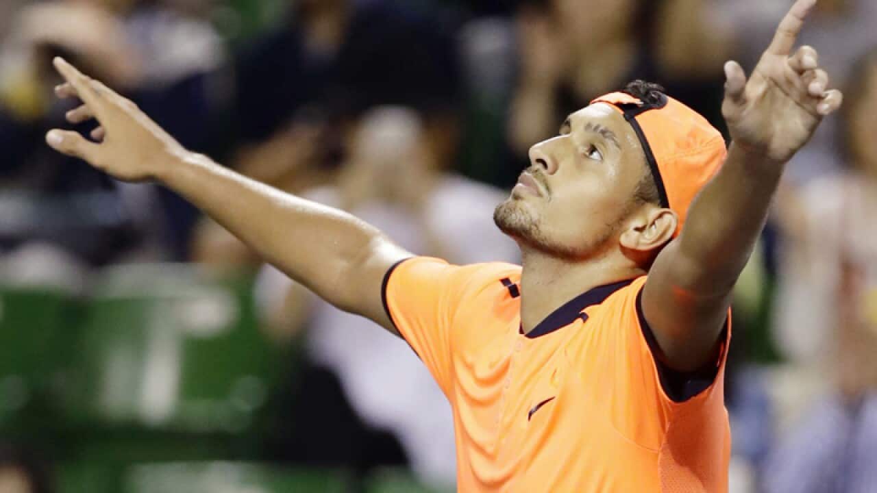 Nick Kyrgios of Australia celebrates in Tokyo