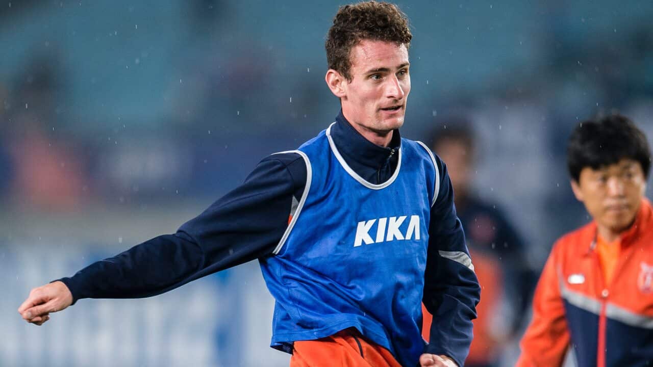 Jeju United defender Aleksandar Jovanovic warming up during the AFC Champions League in 2017