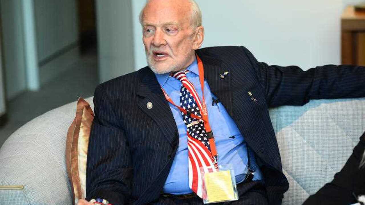 US astronaut Edwin 'Buzz' Aldrin at Parliament House in Canberra, Monday, Nov. 7, 2016. 