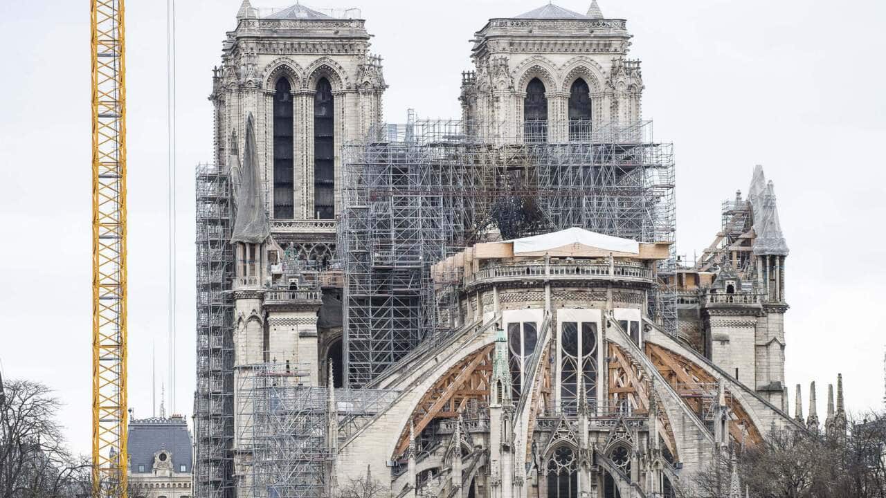 General view shows the Notre Dame Cathedral, as works continue to stabilise the cathedral's structure nine months after a fire caused significant damage, in Paris, France, December 23, 2019. Photo by Eliot Blondet/ABACAPRESS.COM.