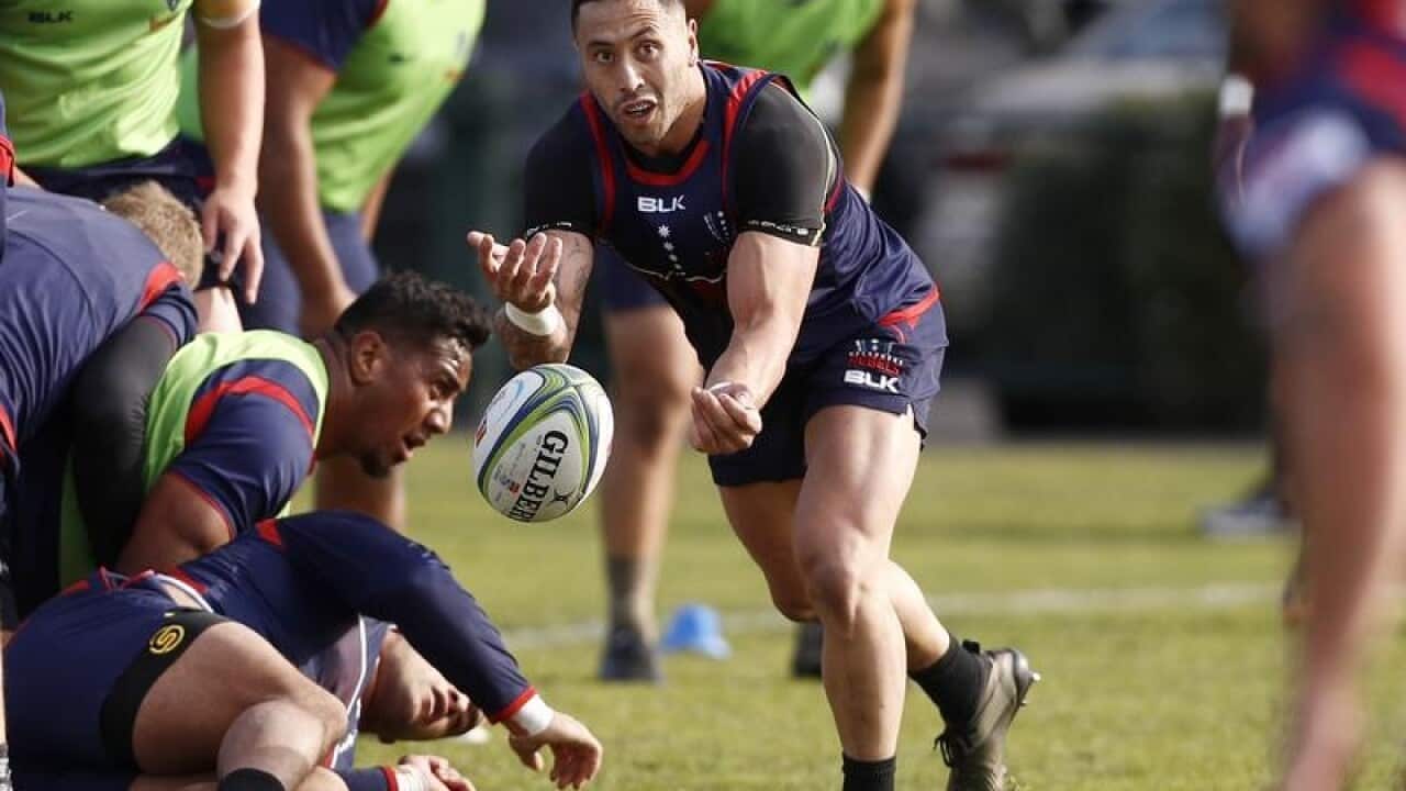Michael Ruru shifts the ball at training