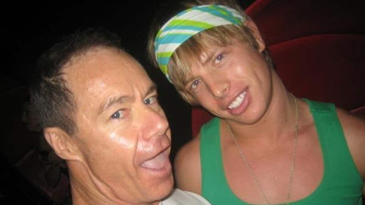 File image from 2008 of Matthew Leveson (right) from Cronulla, with older gay lover Michael Atkins from Facebook 