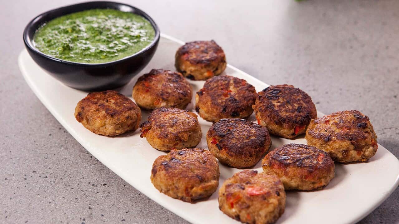 Savoury yoghurt kebabs and basil chutney