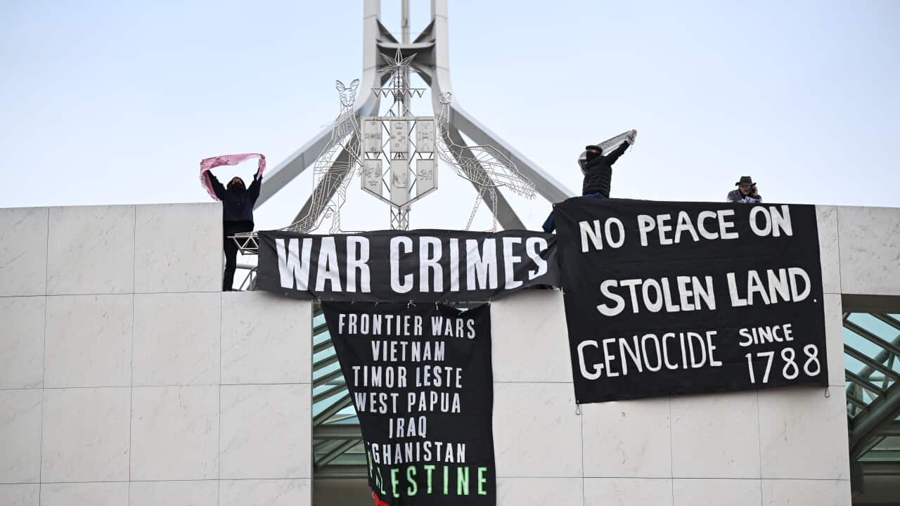 Pro-Palestine protest at Parliament House in Canberra