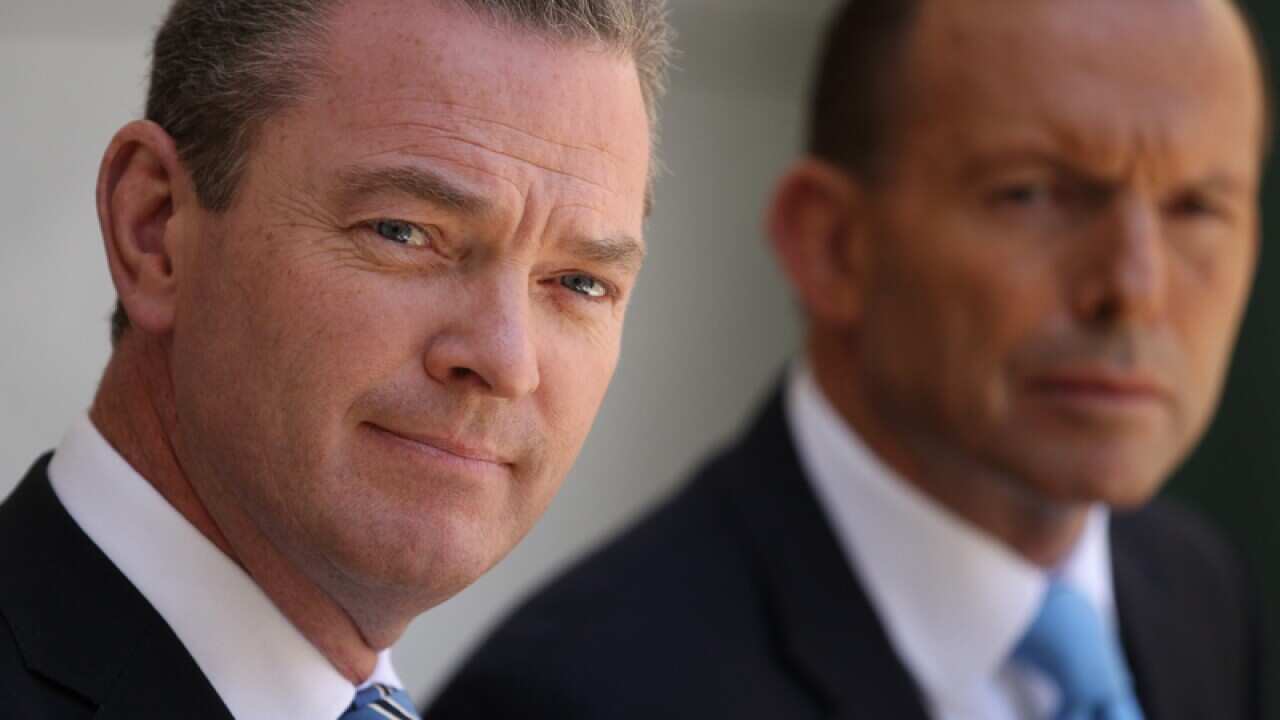 Prime Minister Tony Abbott (R), Education Minister Christopher Pyne