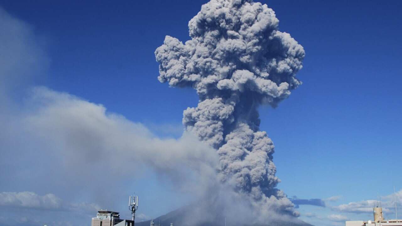 Volcanic smoke billows from Mount Sakurajima in Kagoshima