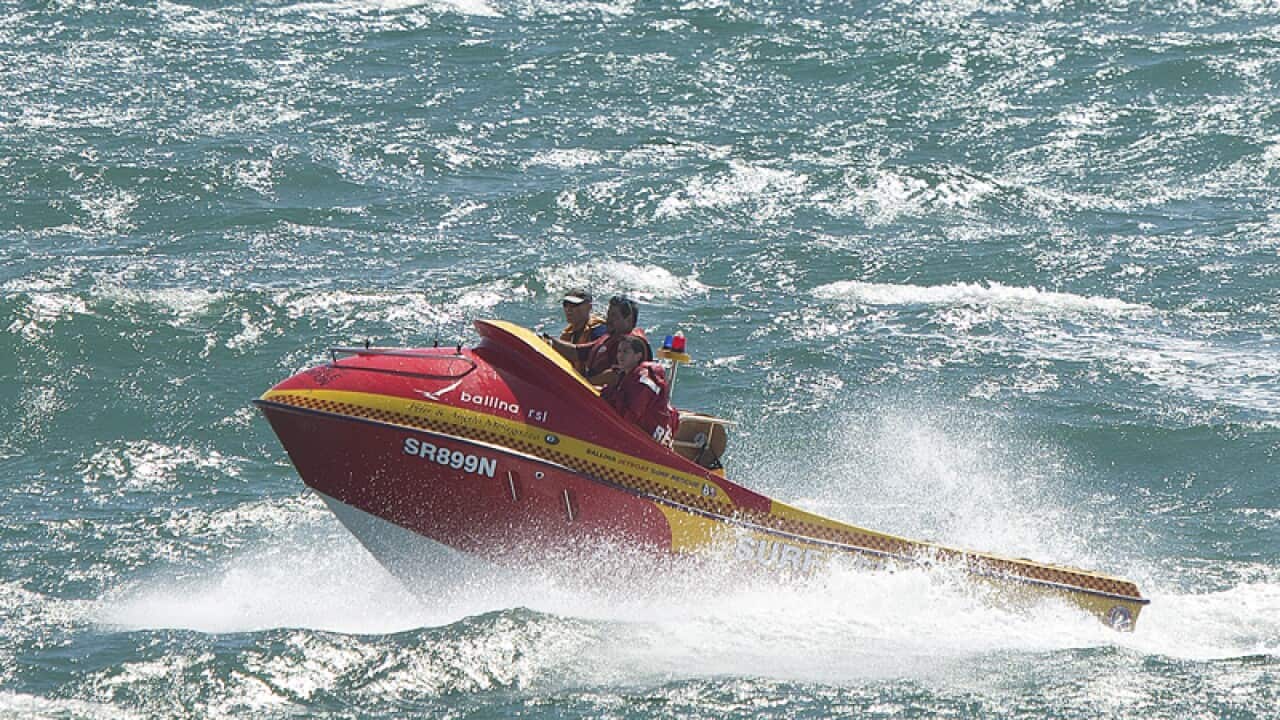 A search and rescue boat near Clarkes Beach at Byron Bay