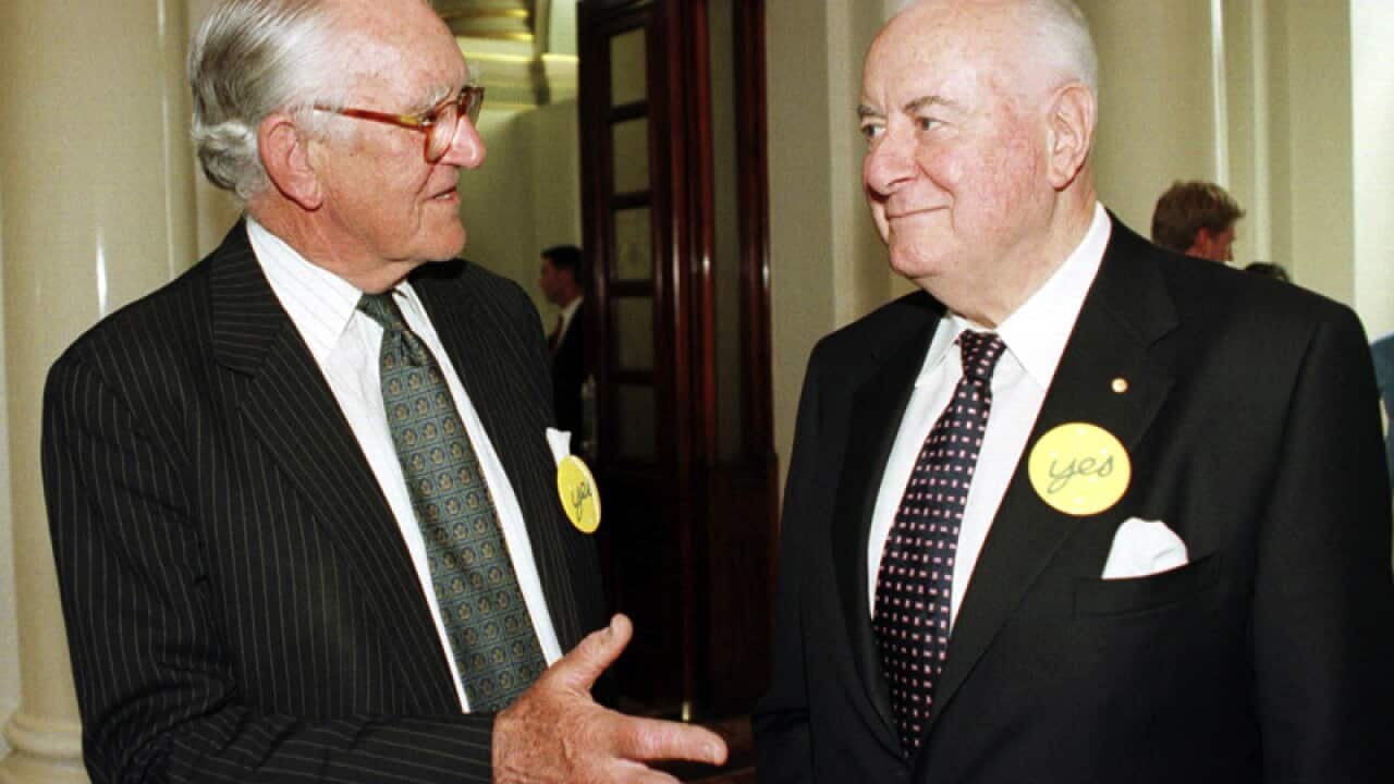 Malcolm Fraser and Gough Whitlam.