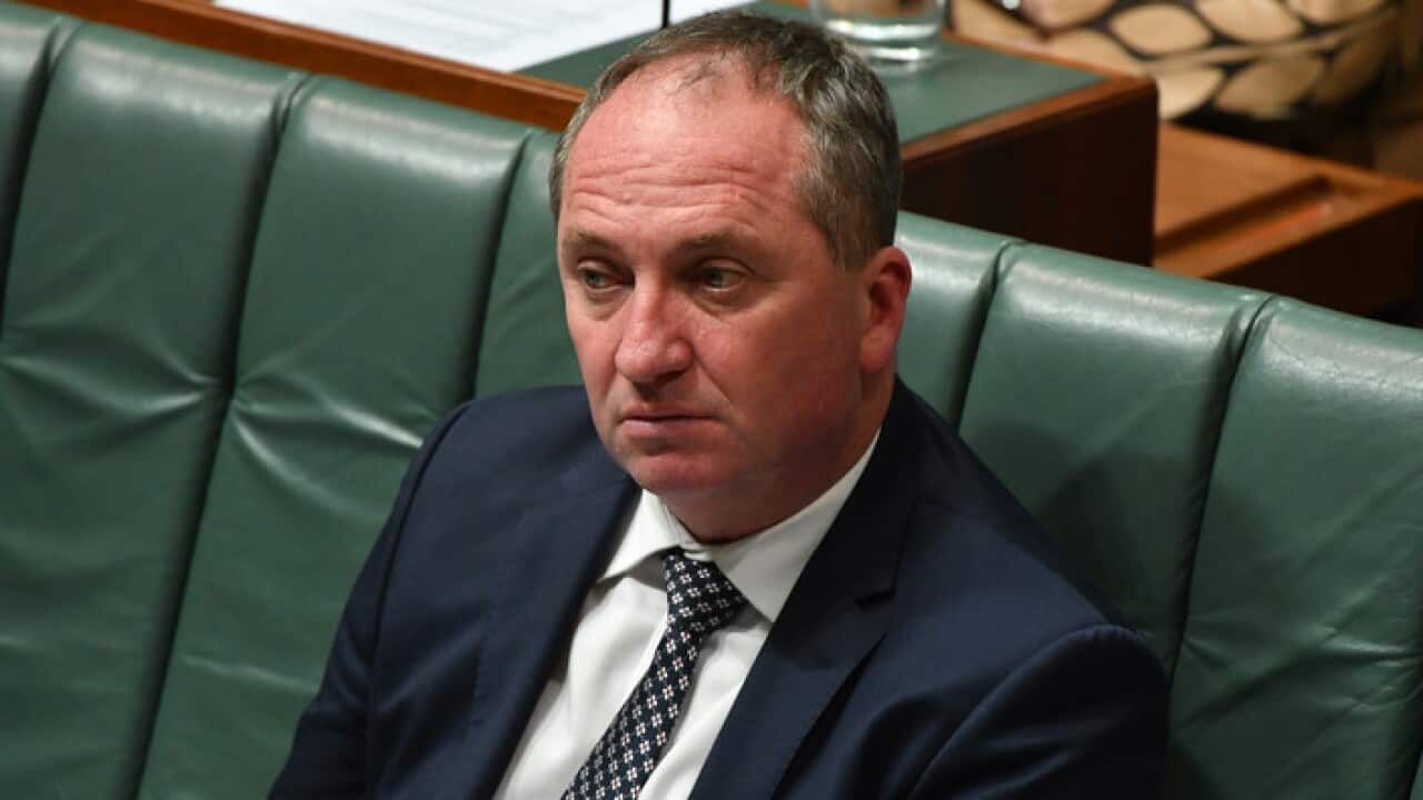 Deputy Prime Minister Barnaby Joyce during Question Time in the House of Representatives at Parliament House in Canberra, Thursday, February 8, 2018. (AAP Image/Mick Tsikas) NO ARCHIVING