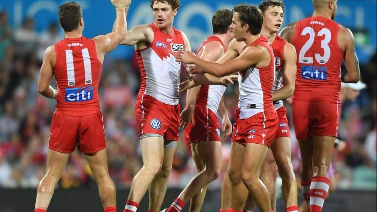 Sydney celebrate Gary Rohan's goal.