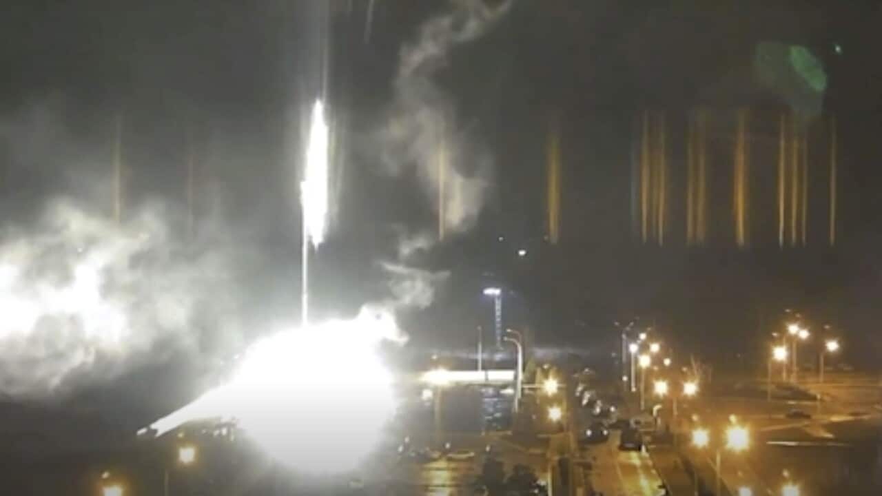 A bright flaring object seen landing in grounds of the Zaporizhzhia nuclear power plant