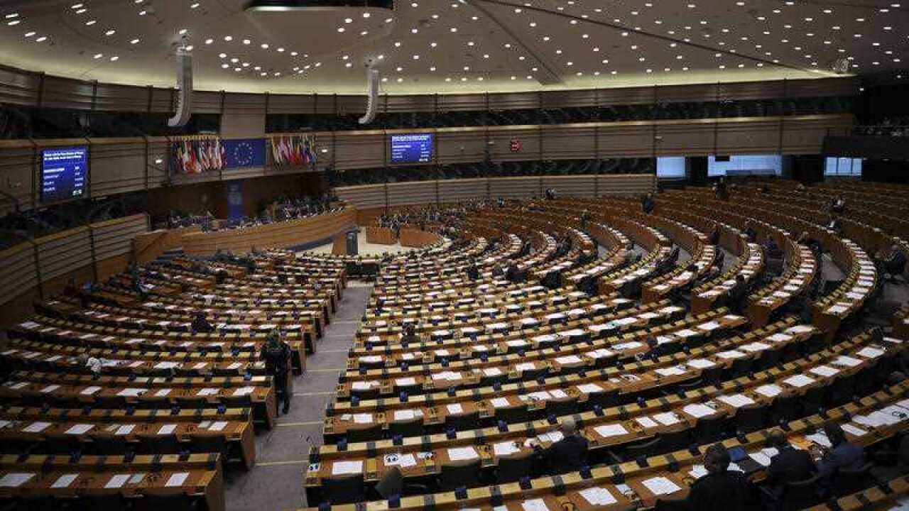 Inside the European Parliament in Brussels. 