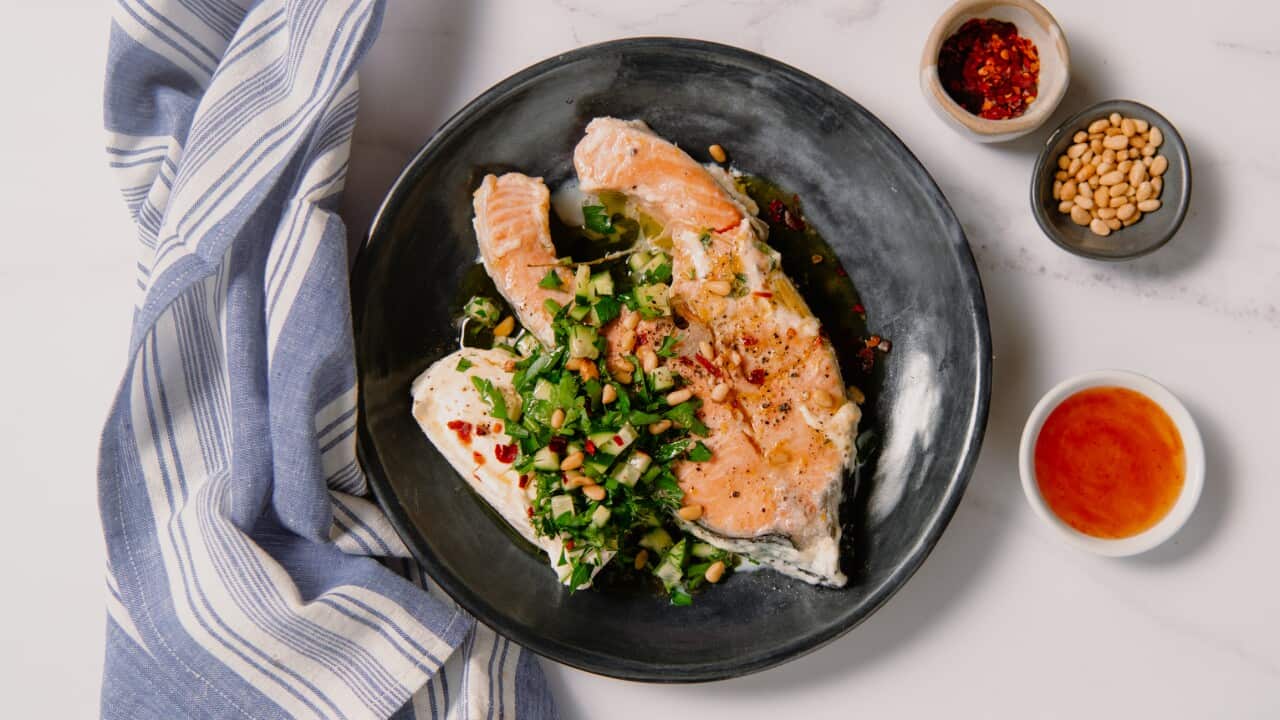 Milk poached salmon & whipped feta