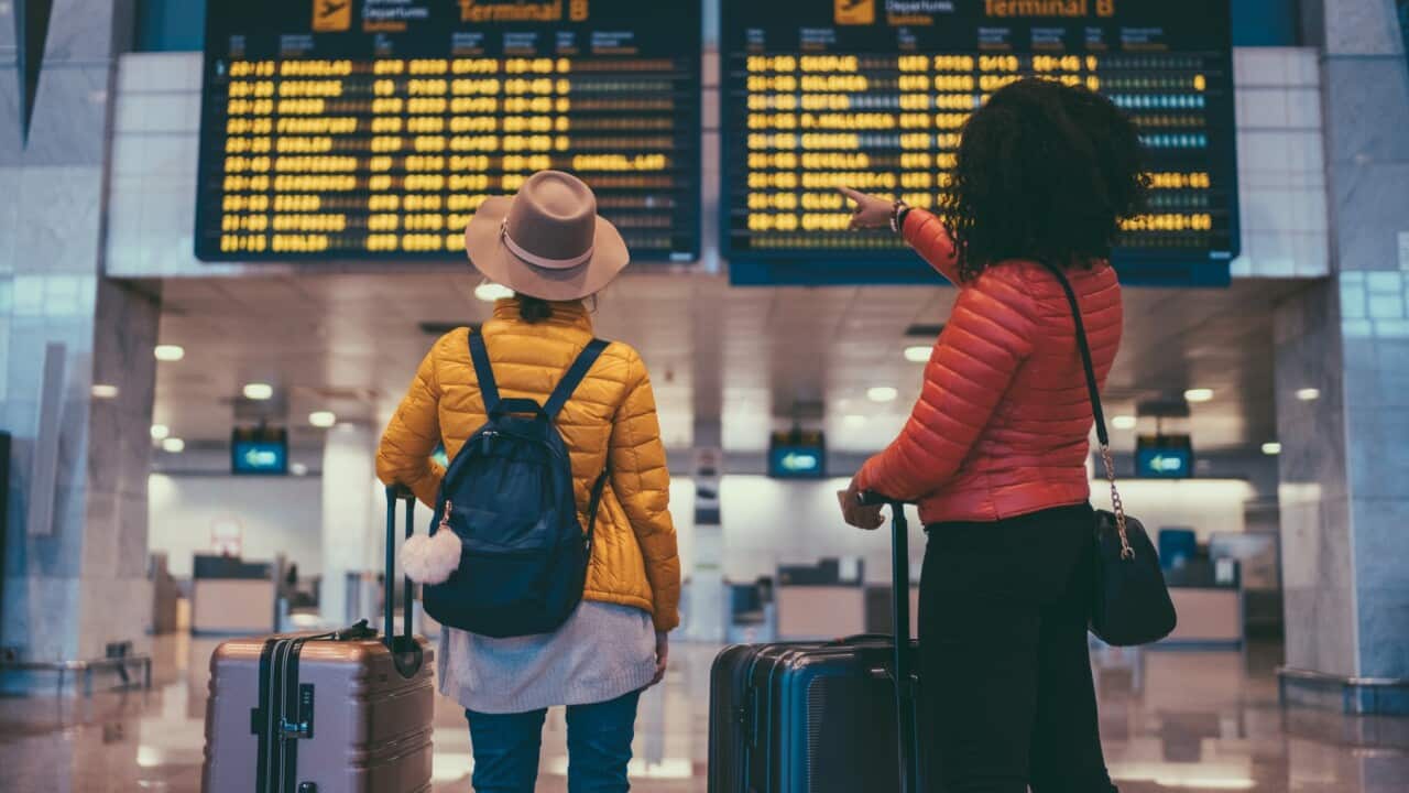 International students at airport