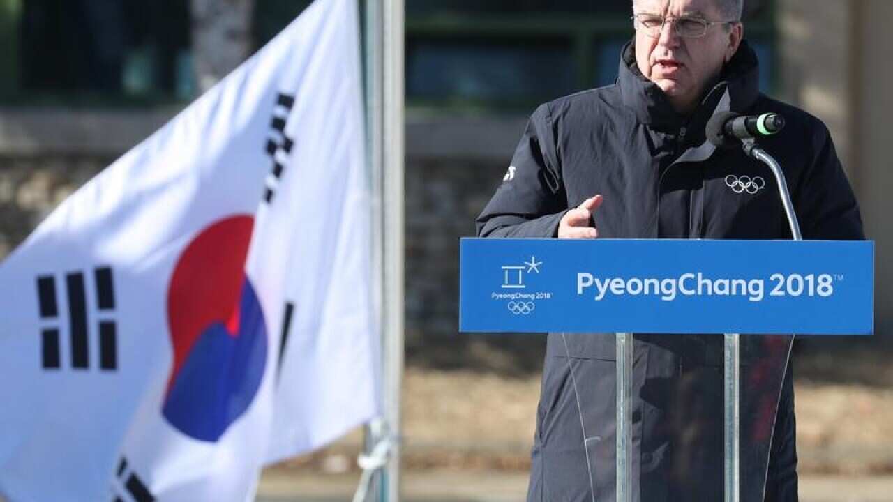 Thomas Bach delivers a congratulatory speech