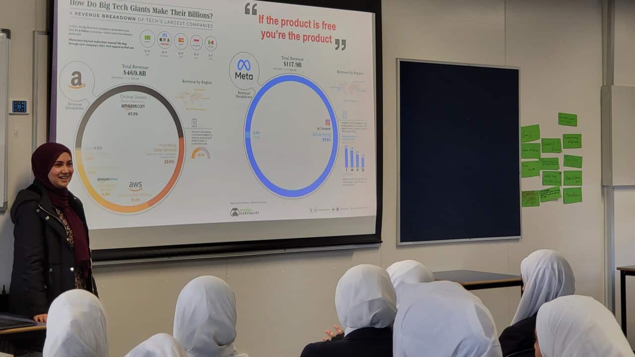 Rashina Hoda during a school visit to talk about women in STEM.