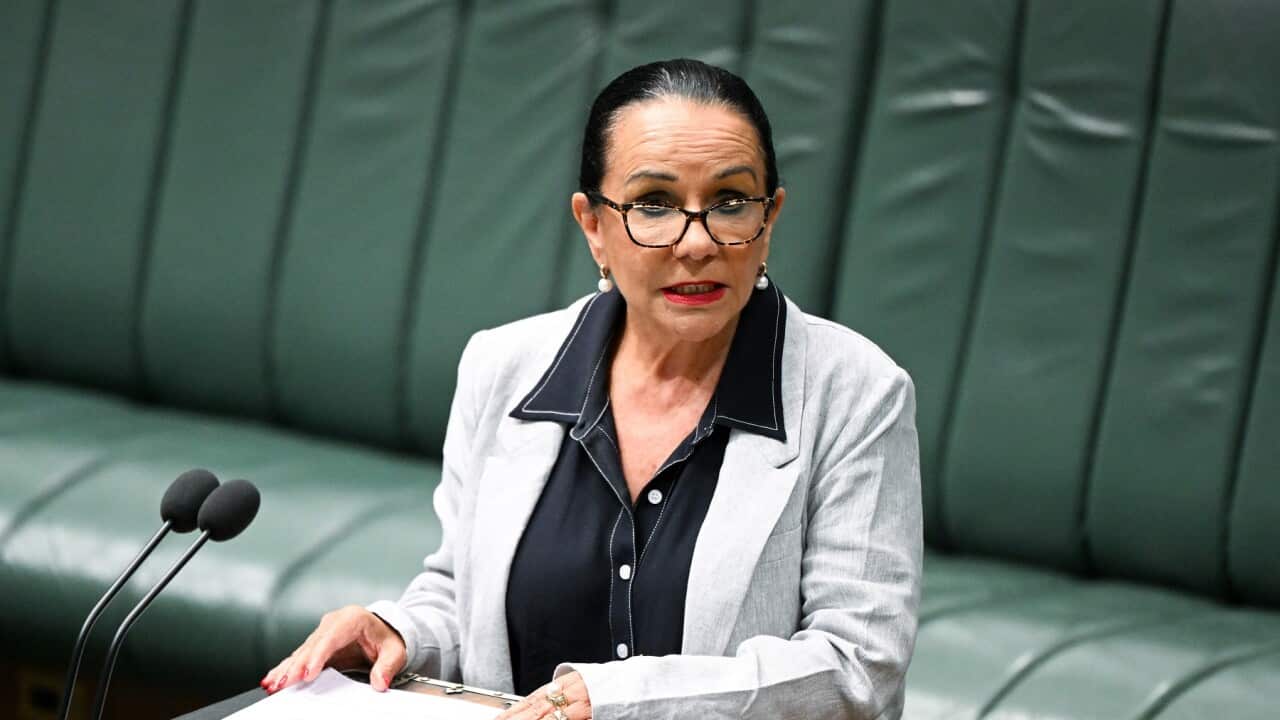 Minister for Indigenous Australians Linda Burney speaks during debate on the Indigenous Voice at Parliament House in Canberra (AAP).
