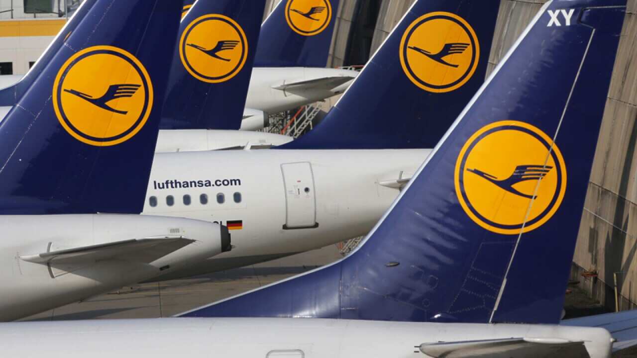 Lufthansa aircrafts are parked
