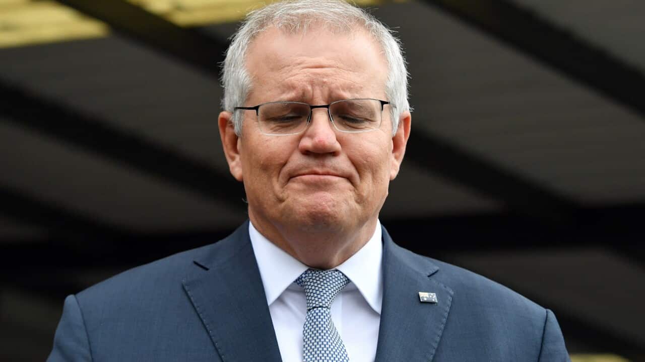 Prime Minister Scott Morrison at a press conference during a visit to Penshurst Girls School in Sydney, Wednesday, December 8, 2021. (AAP Image/Mick Tsikas) NO ARCHIVING