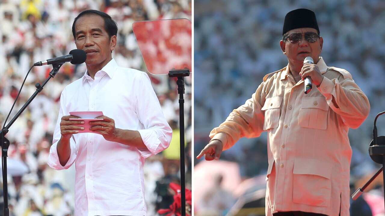 Indonesian President Joko Widodo, left, and his challenger in the upcoming election Prabowo Subianto during their campaign rallies.