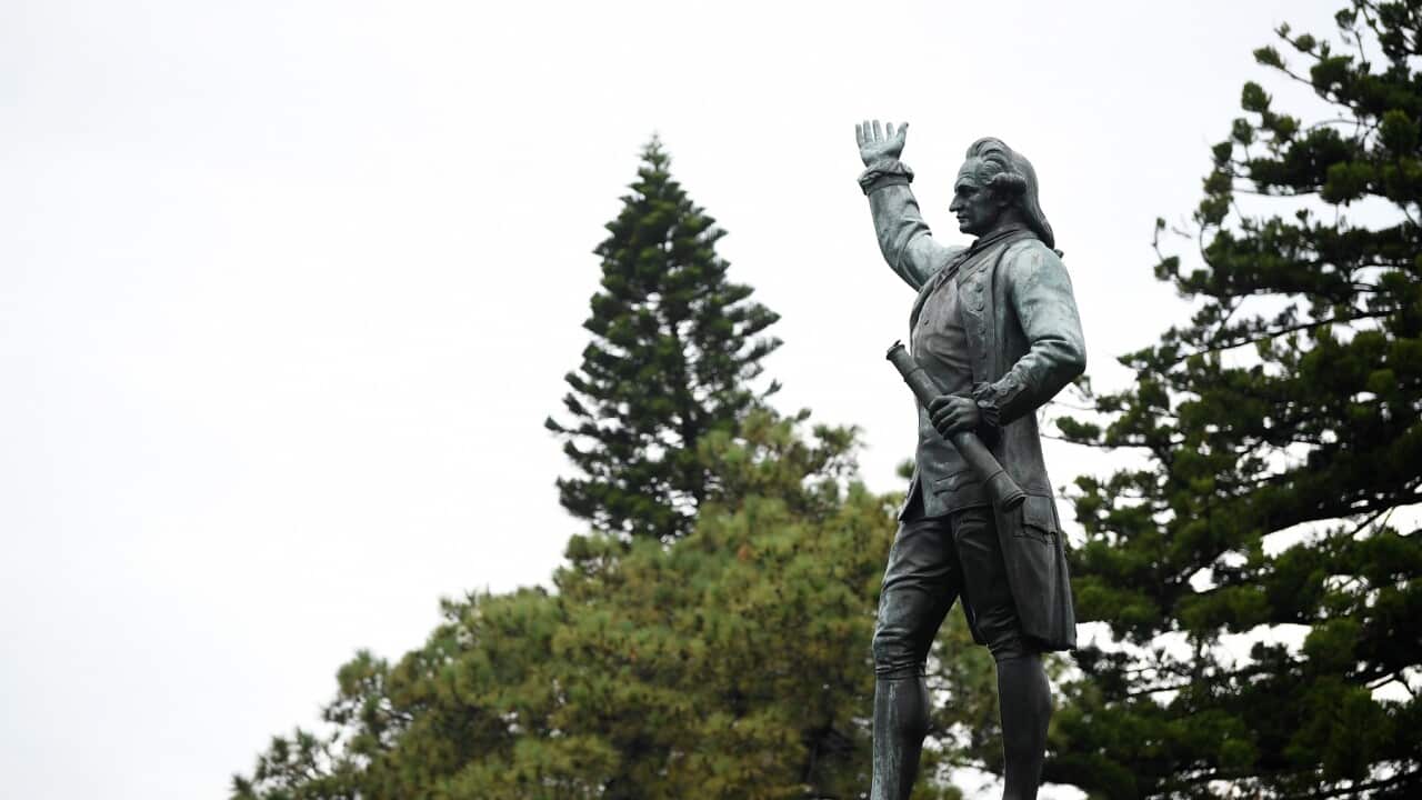 A Captain Cook statue in Hyde Park in Sydney, Sunday, June 14, 2020. Two women have been arrested after a Captain Cook statue in Sydney's Hyde Park was defaced. (AAP Image/Joel Carrett) NO ARCHIVING