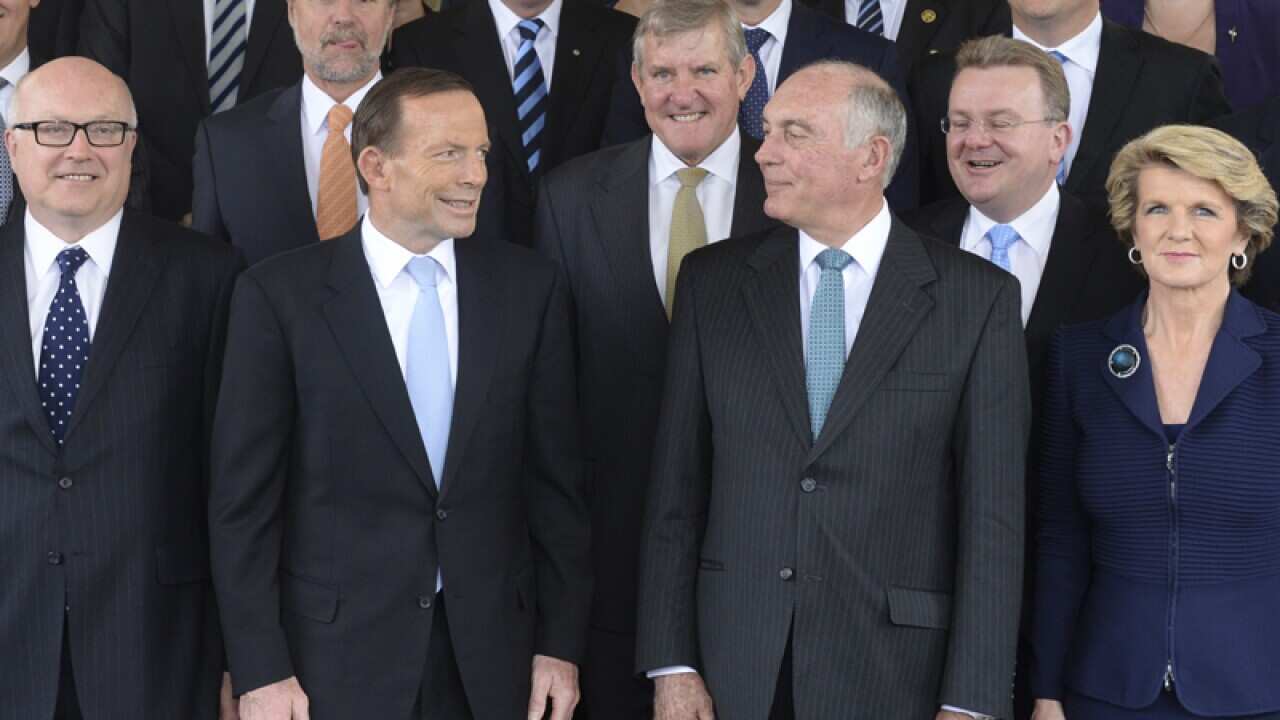 Prime Minister Tony Abbott with his ministers