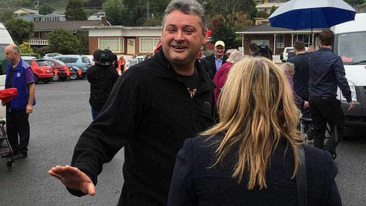 Tasmanian man Brant Webb speaks to the media while attending a community event in Beaconsfield in northern Tasmania, Monday, May 9, 2016.
