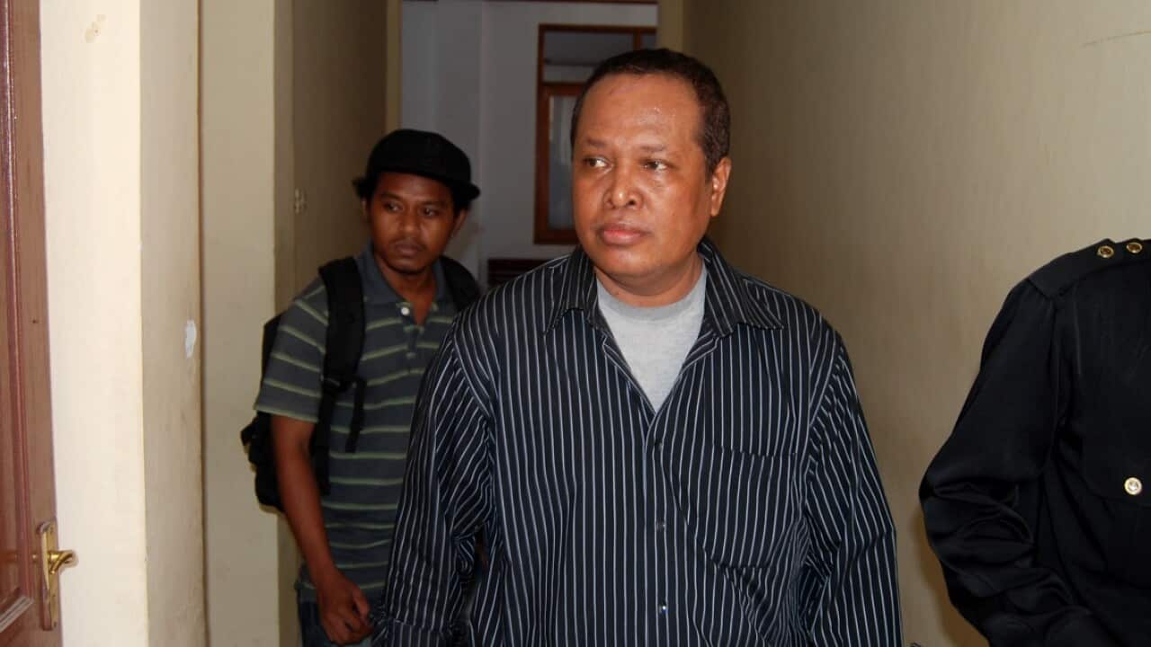 File image of Notorious Indonesian people smuggler Abraham Louhenapessy (centre) - better known as Captain Bram