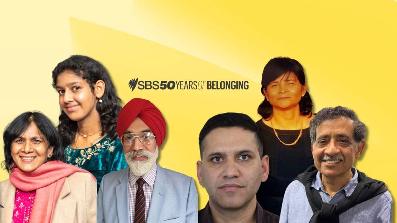 (L-R) Rama Bhardwaj, Deeva Bhardwaj, Harpal Singh, Rishi Sharma, Dr Shailja Chaturvedi and Lalit Mittal, Credit: Compiled by SBS Hindi, with images supplied by listeners.