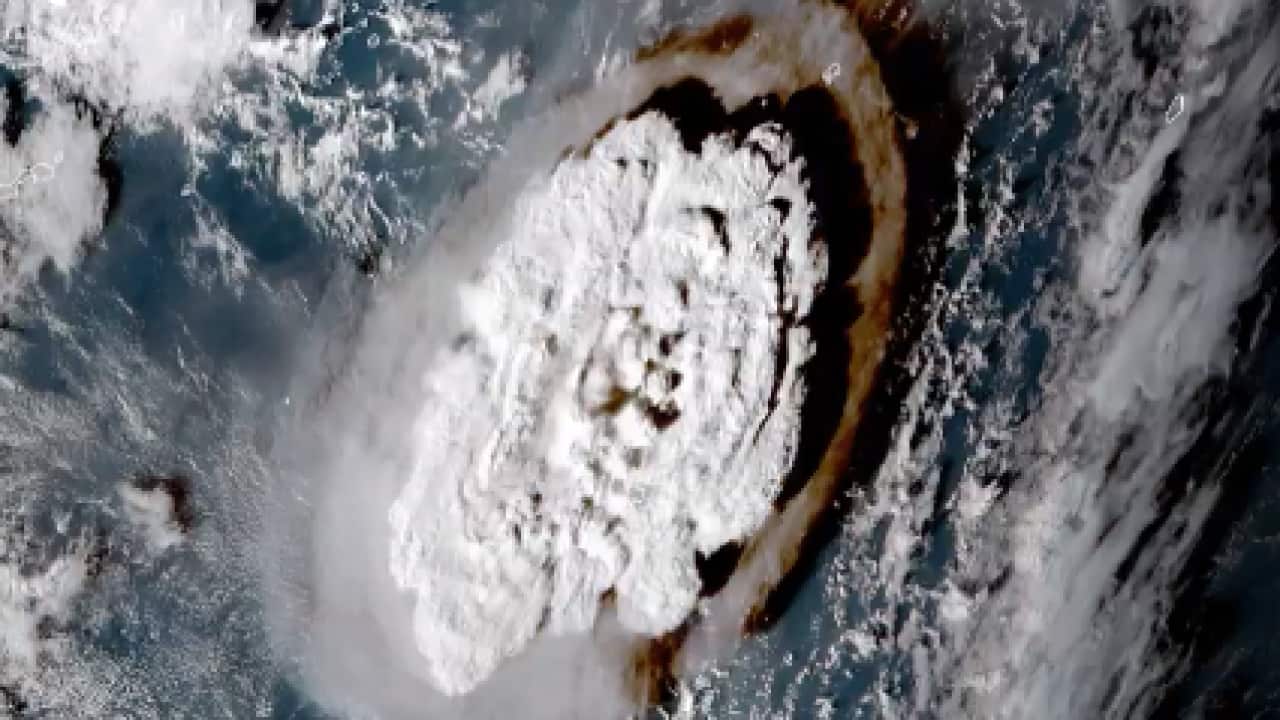 Tonga's Hunga Tonga volcano eruption is captured on satellite.
