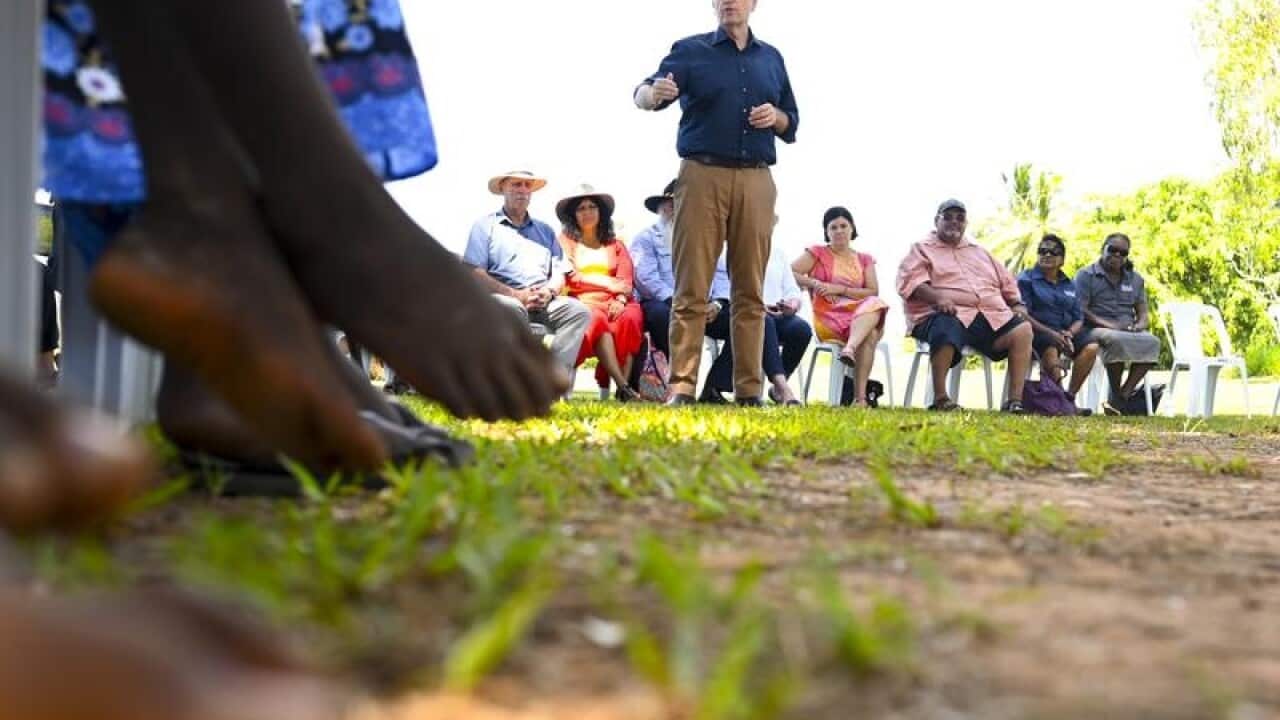 Opposition Leader Bill Shorten during a visit to Bathurst Island