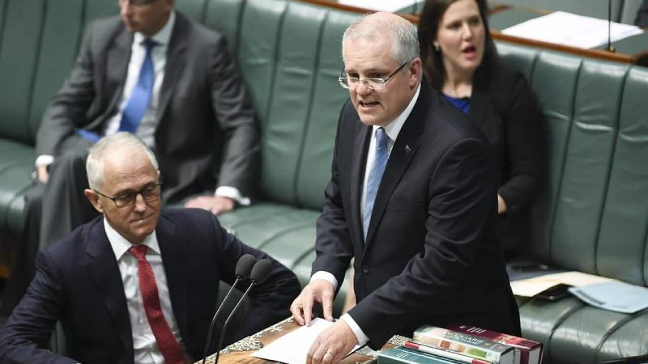 Malcolm Turnbull and Scott Morrison in parliament.