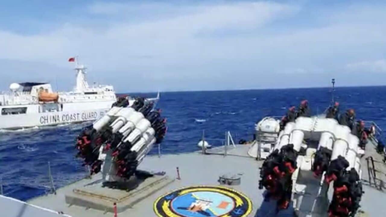 On dock of KRI Tjiptadi-381 chasing away the China's Coast Guard near NAtuna Island