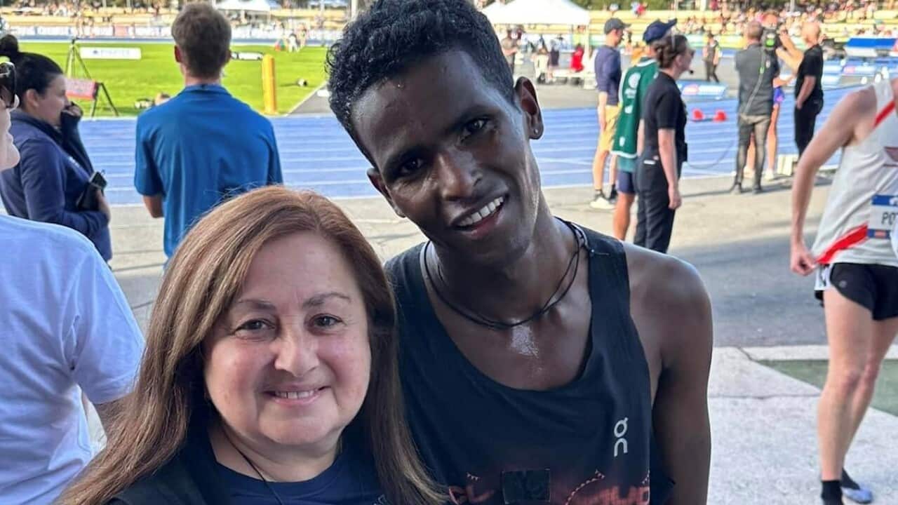 Haftu Strintzos with his mother, Maria