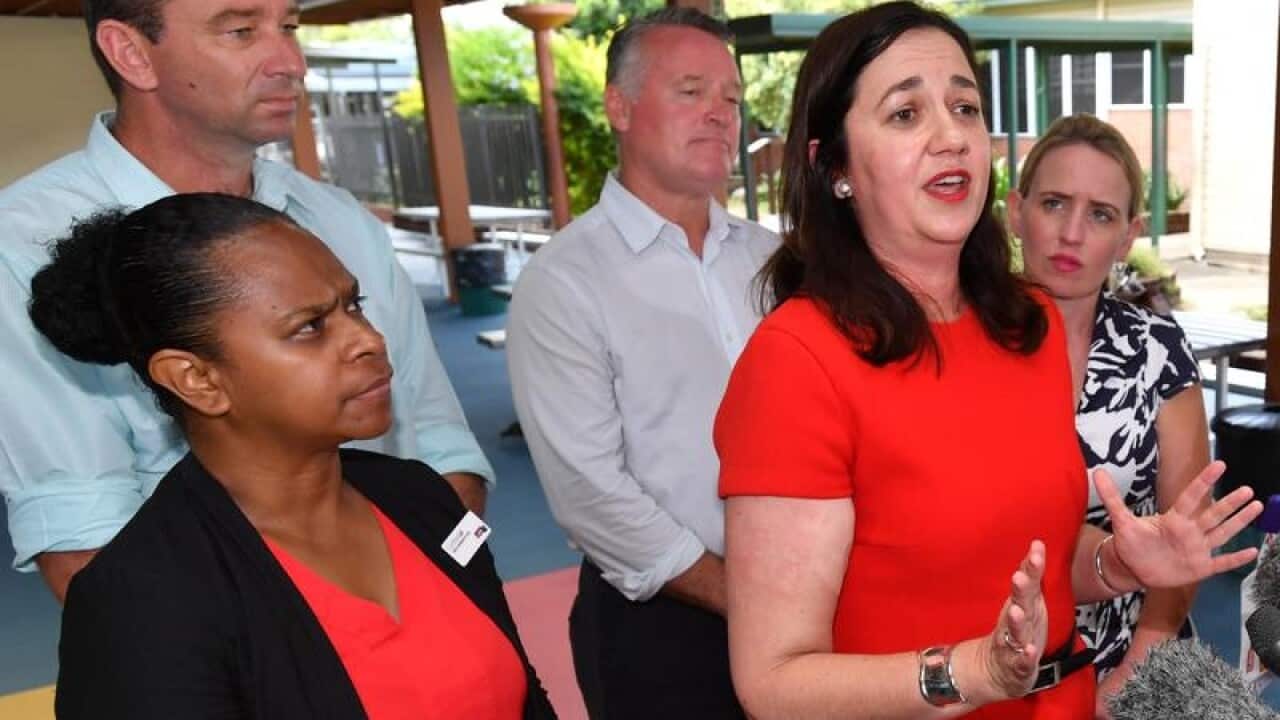 Cynthia Lui with other ALP candidates and Annastacia Palaszczuk.