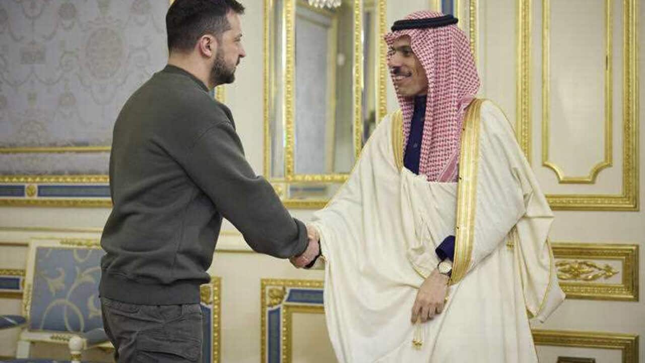 Ukraine's President Volodymyr Zelenskyy meets Saudi Arabia's Minister of Foreign Affairs (AAP).jpg