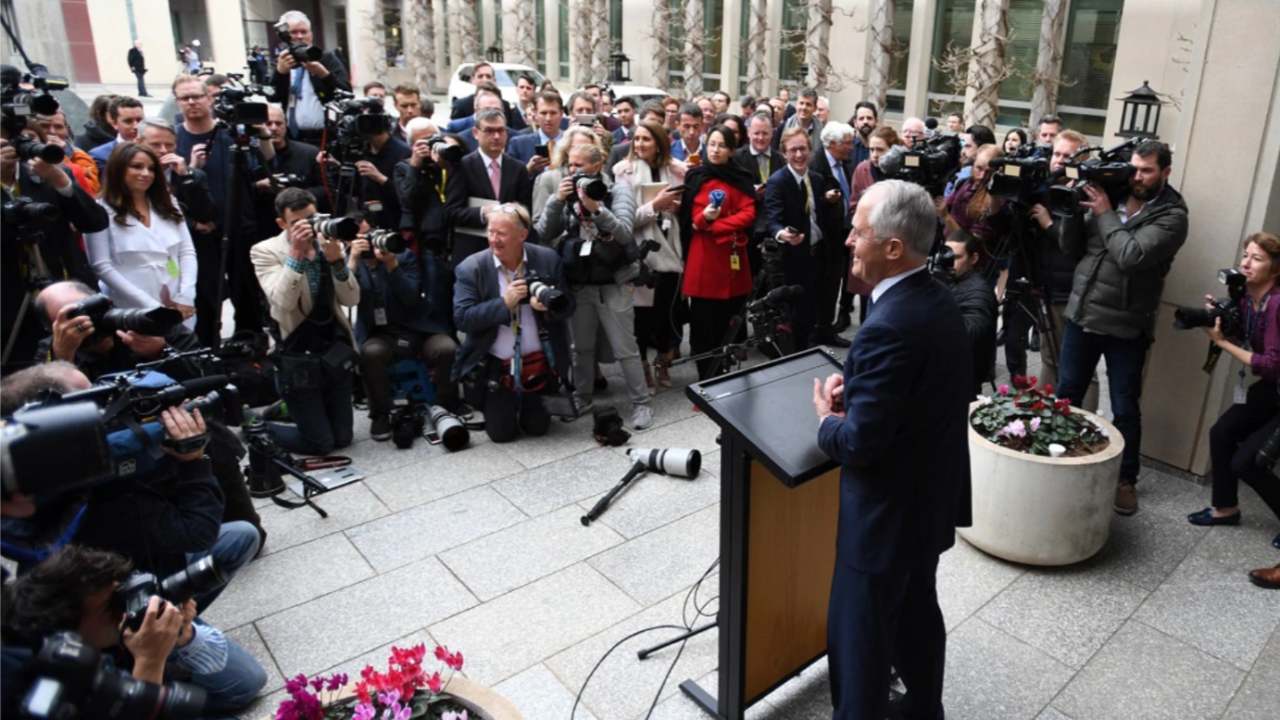 Turnbull addressing the media