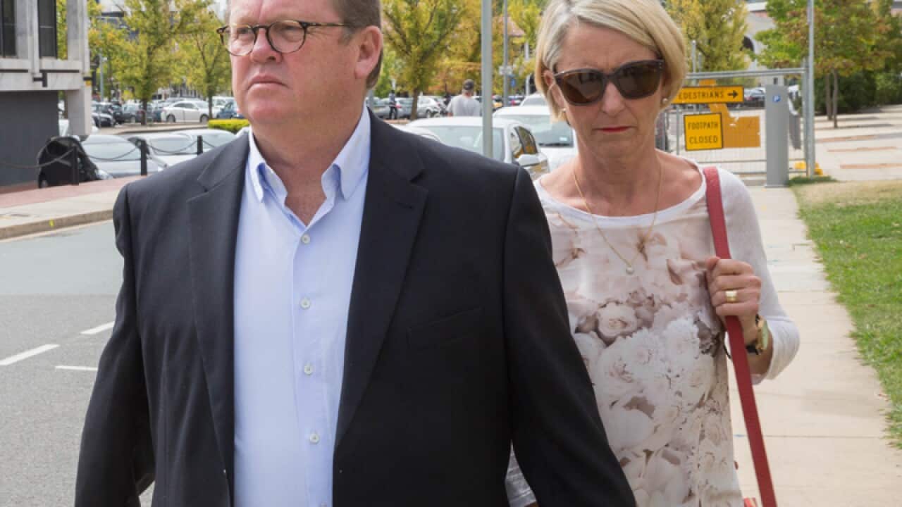 Brumbies CEO Michael Jones and his wife leave the Supreme Court
